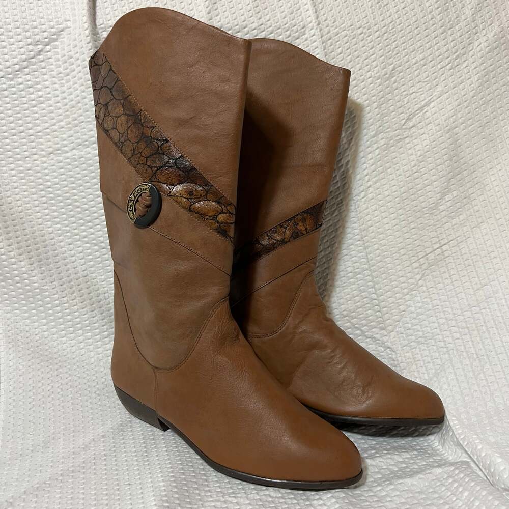 Ruggeri Brown Leather Boots with Snakeskin Accent